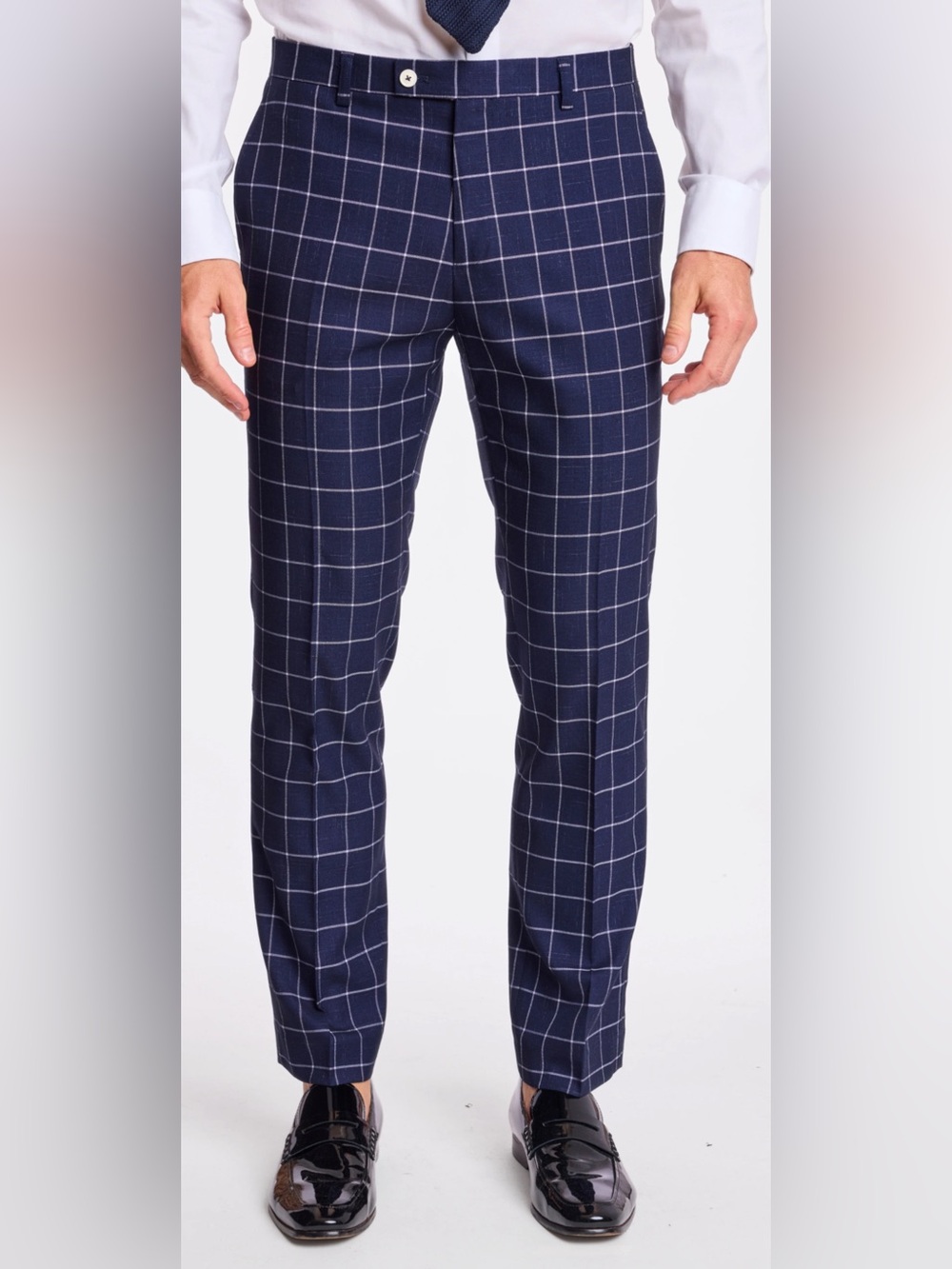 Paisley & Gray Downing Windowpane Pants Navy & White Slim Slant Welt Pockets 36